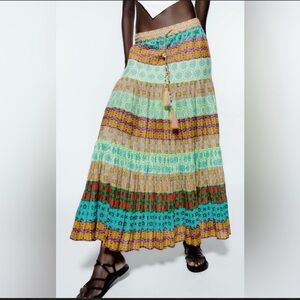 Zara multicolored boho maxi skirt